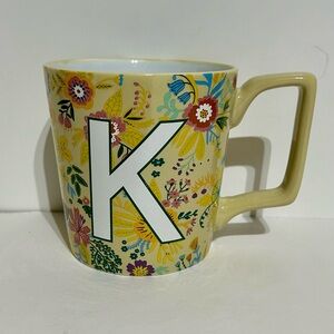 Coffee Mug Cup Ceramic Yellow Handle Floral Letter K Kirkland’s Home 4x5.5x4